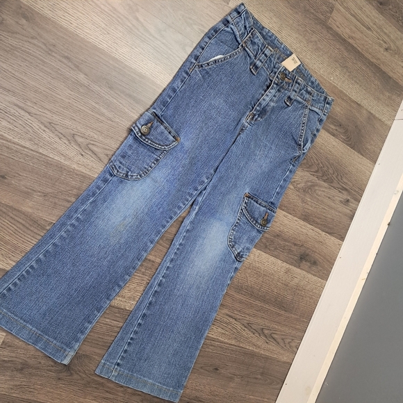 Arizona Jeans Co Girls Size 10 Blue Jeans Stretch Cargo Pockets - Picture 1 of 11